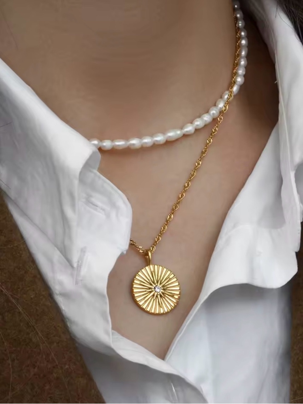 NEW Gold Sunburst Pendant Necklace - stainless steel